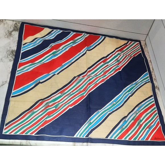 3 Vintage Scarves 1 Blue Peach Yellow 1 Blue Red Pink 1 Red White Blue - Picture 7 of 9